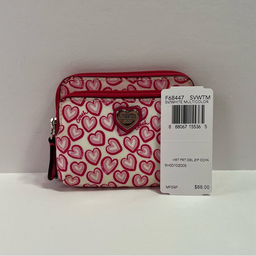Coach Getaway Heart Print Double Zip Coin Purse [C]
